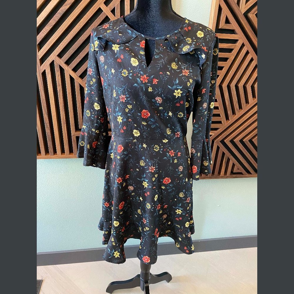 Xhilaration Black Ruffle Floral Dress - Open Back with Tie
